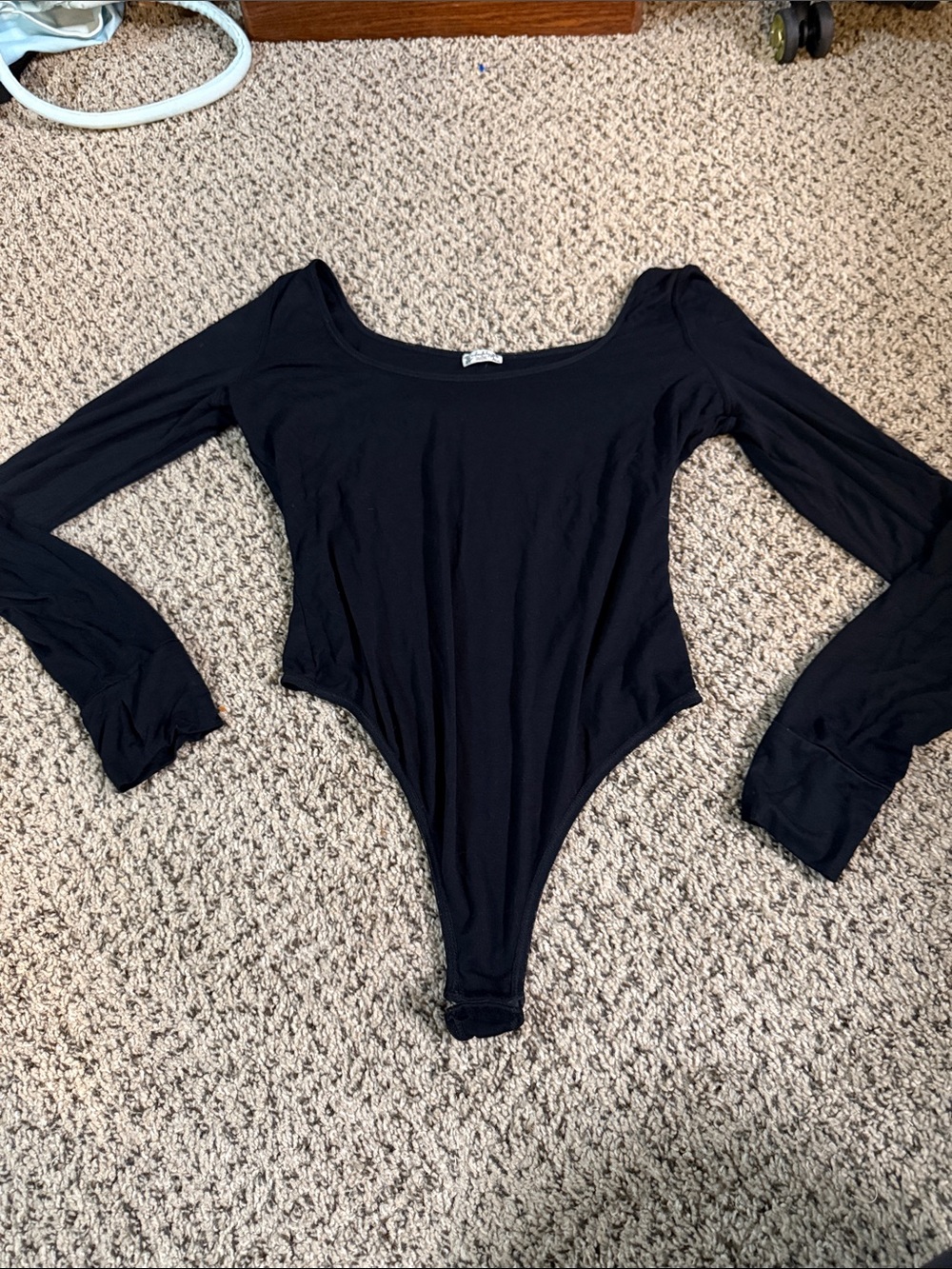Free People Intimately Black Long Sleeve Scoop Neck Bodysuit Large